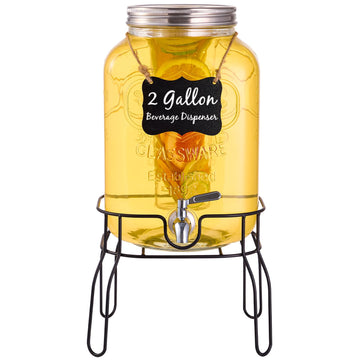 2 Gallon for Parties, Beverage Dispenser with Stand, Fruit Infuser and Stainless Steel Spigot 100% Leakproof