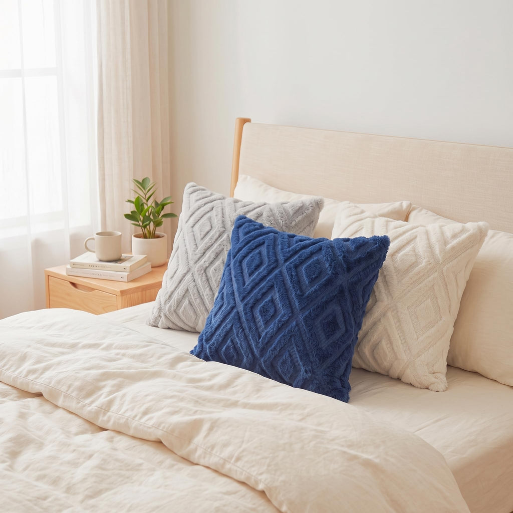 Fall Blue Faux Fur Throw Pillow Covers 22x22 Set of 2