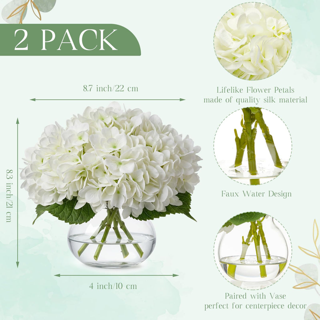 2 Pack White Faux Silk in Glass Vase with Water