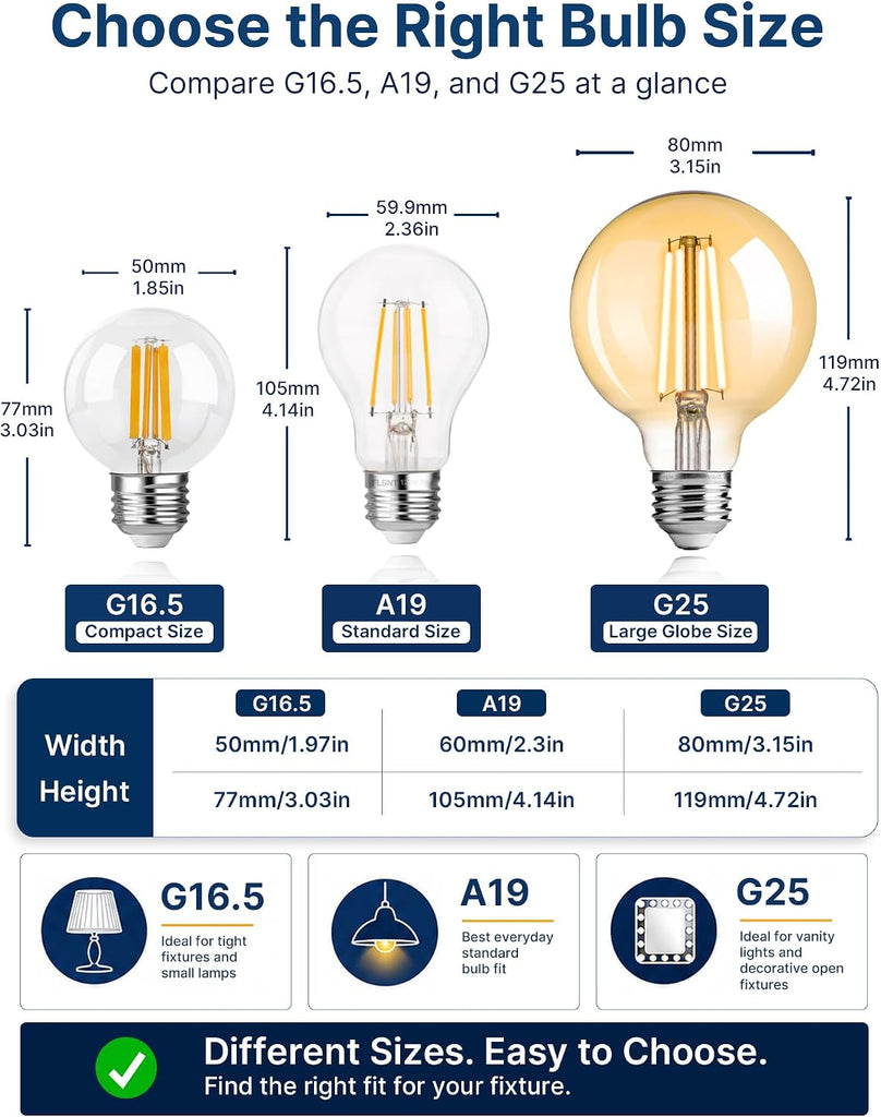 G25 LED Globe Bulbs, 40W Eqv, 400LM, 2200K Warm White, E26, 4 Pack