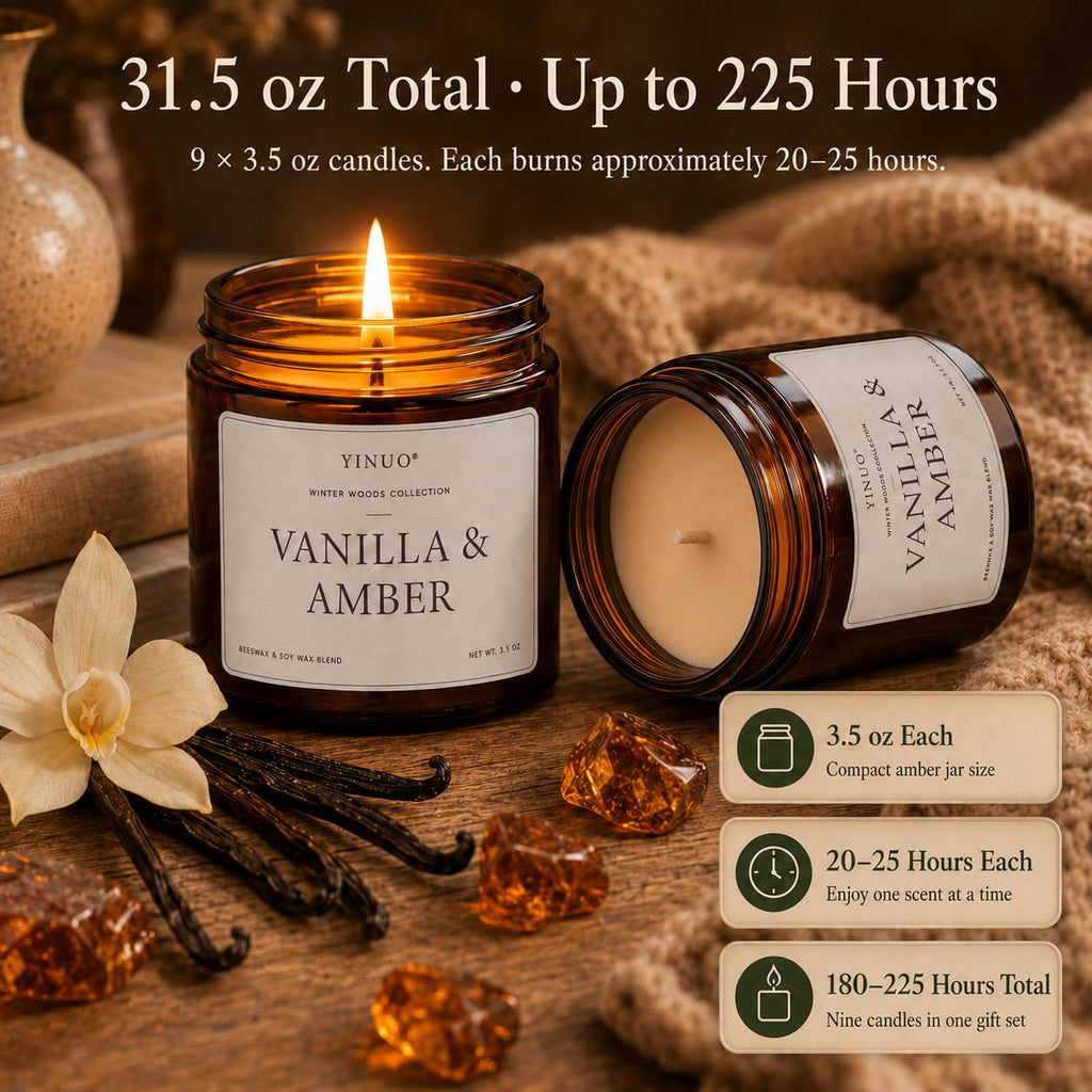 Winter Woods Scented Candle Gift Set, 9 Pack 3.5oz Amber Jar Candles