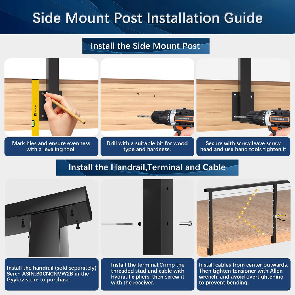 3 Pack One-Stop Side Mount Stair Cable Railing Post Kits 44" for 36"/42" Railing System, Left Side Stair Post Kit