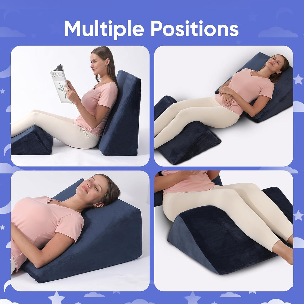 Health Bed Wedge Pillow - 2 Separate Memory Foam Incline Cushions, System for Legs, Knees and Back Support Pillow