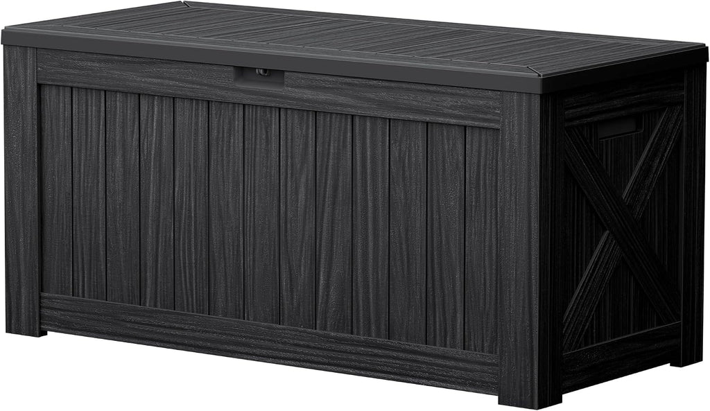 120 Gallon Deck Box Resin Outdoor Storage Box Waterproof | Large Outdoor Storage Bench Lockable for Outside Patio
