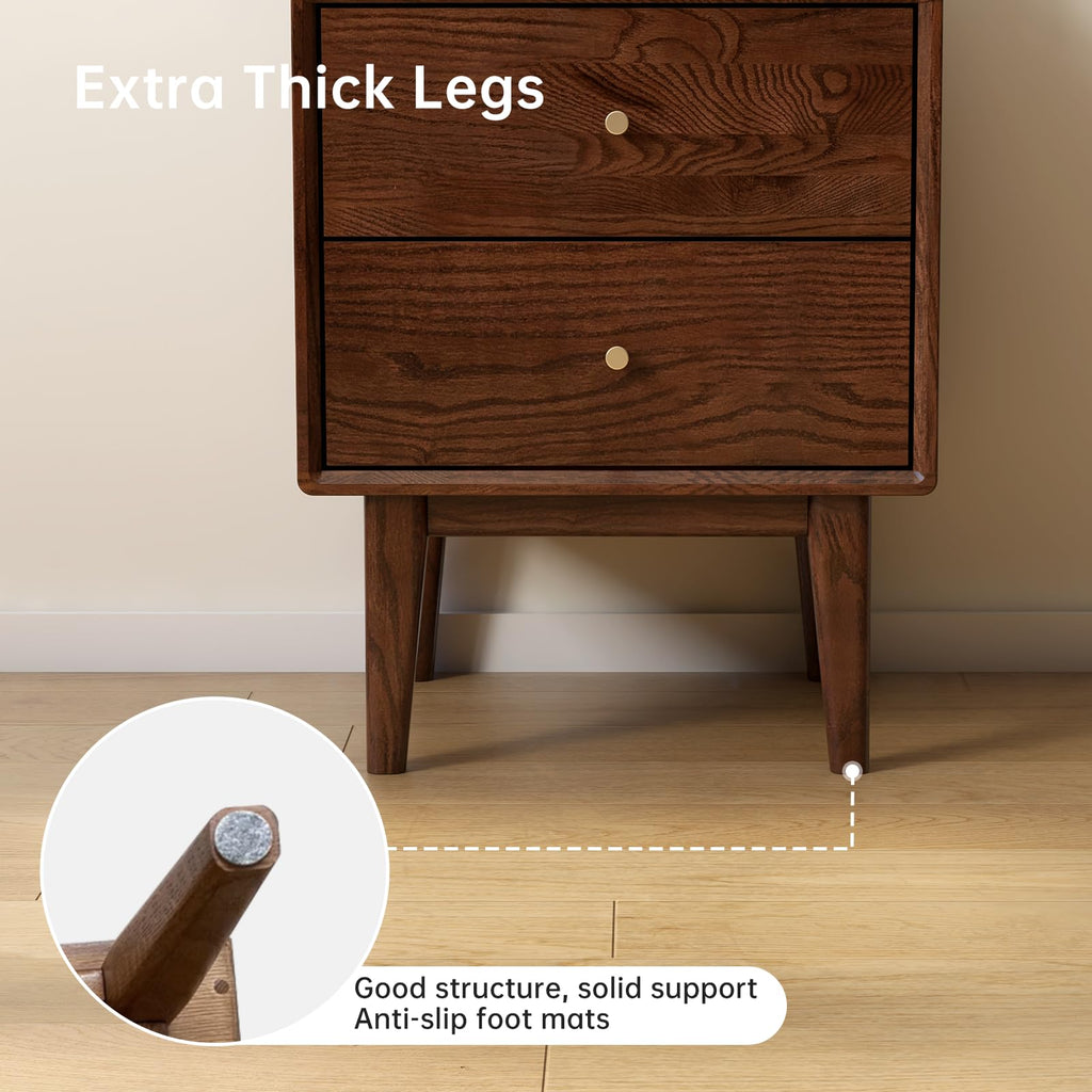 100% Solid Wood Nightstand Set of 2, Walnut Nightstand, Mid Century Night Stand, Wooden Nightstand, Small Nightstands