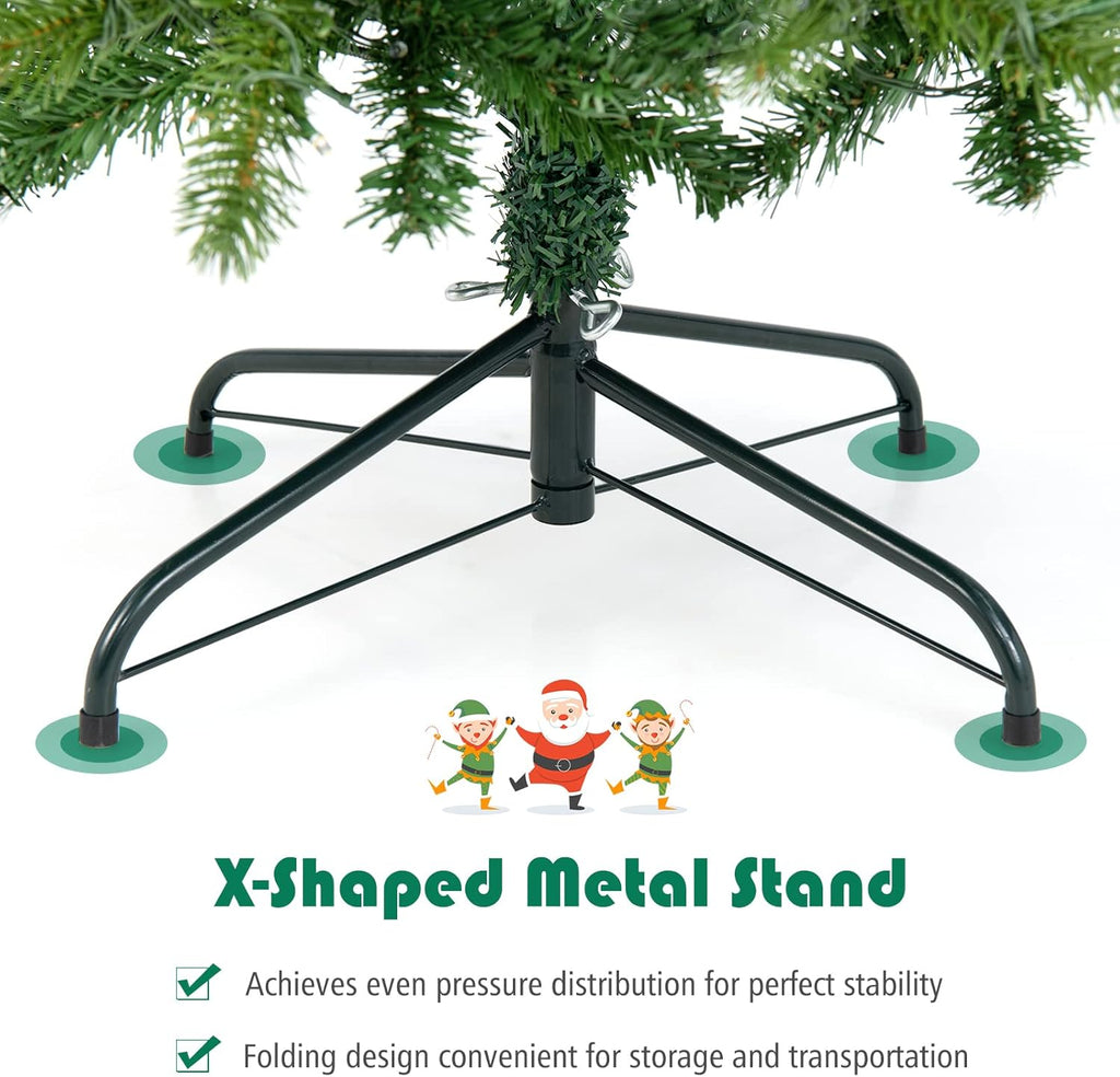 7.5ft Pre-Lit Pencil Christmas Tree, Hinged Artificial Slim Tree with 796 PVC PE Branch Tips, 350 LED Lights