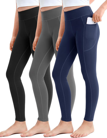 3 Pack Girls Athletic Leggings Kids Yoga Pants with Pockets