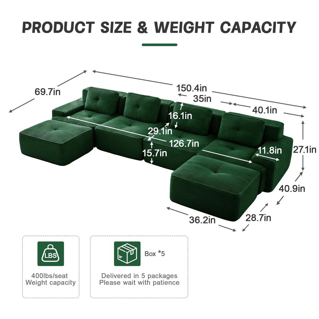 Corduroy Modular Sectional Sofa, Oversized Cloud Couches