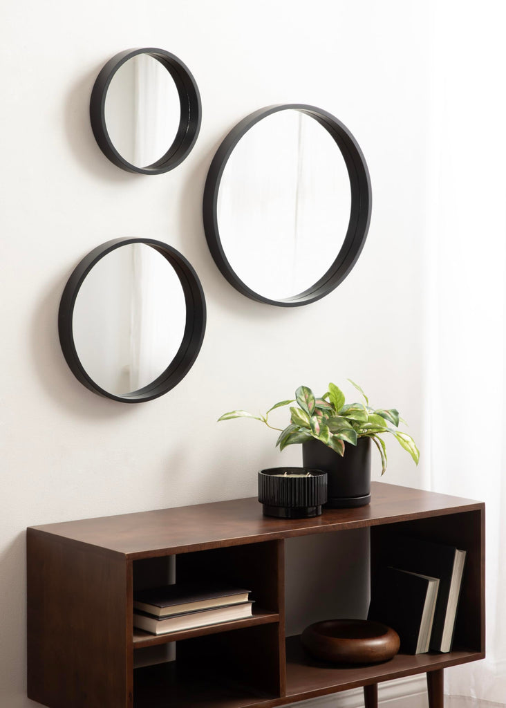 Travis Modern Round Wall Mirror Set; Set of 3; Varying Sizes; Black; Decorative Three-Piece Circle Mirror Set for Use