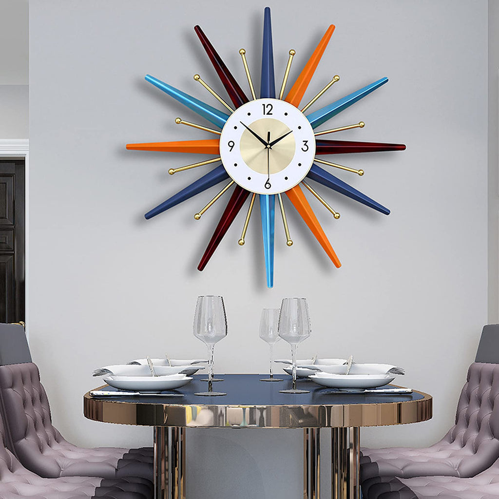 Starburst Large Wall Clock Metal Decorative, Mid Century Wall Clocks