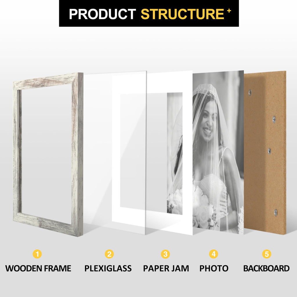11x14 Picture Frames with 8x10 Mat Set of 2, Distressed White