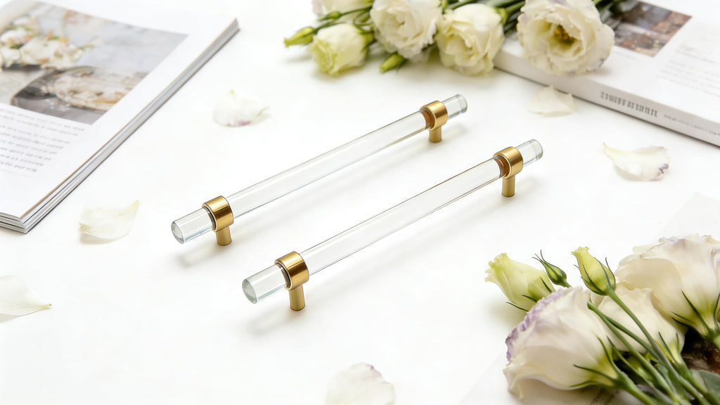 Brushed Brass Acrylic Cabinet Pulls,9" Hole Center,2pcs,Clear