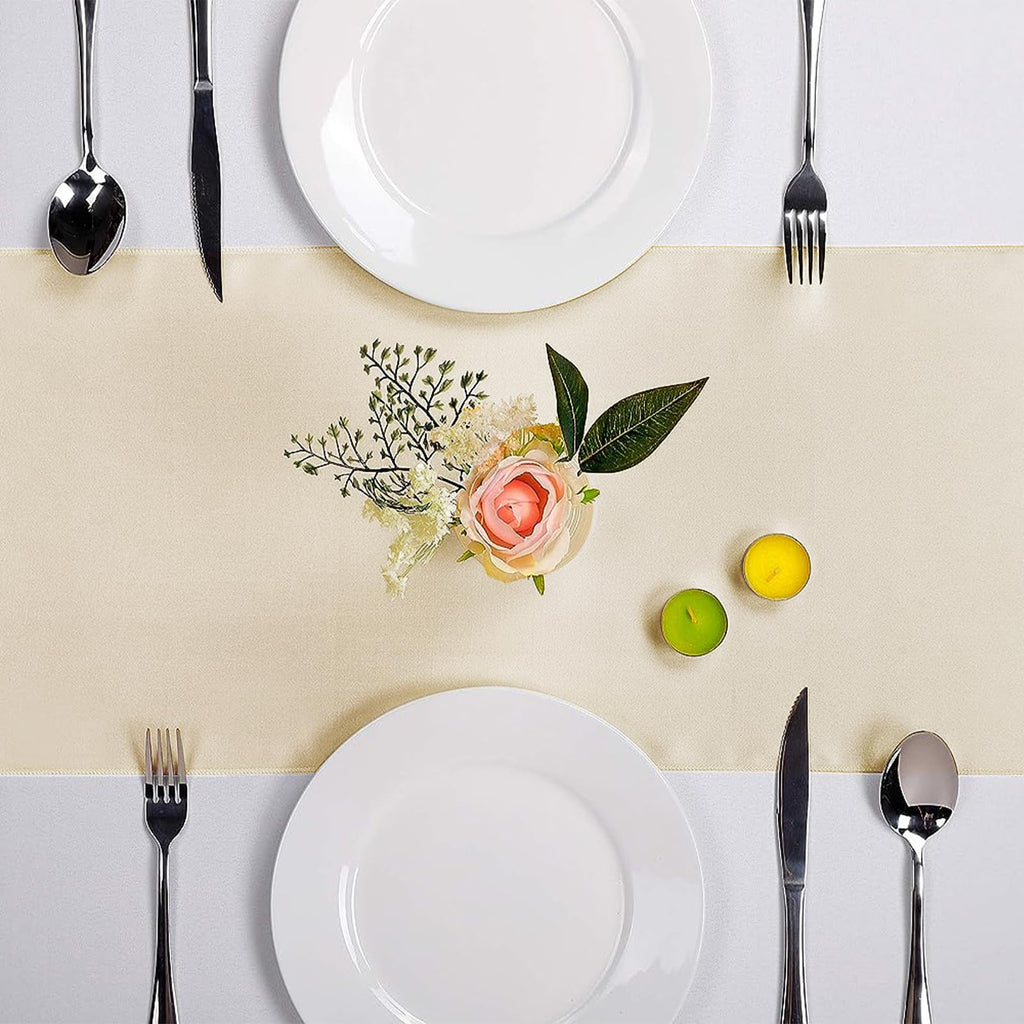 10-Pack Satin Table Runner Champagne 12 x 108 inches Long, Table Runners for Wedding, Birthday Parties, Banquets