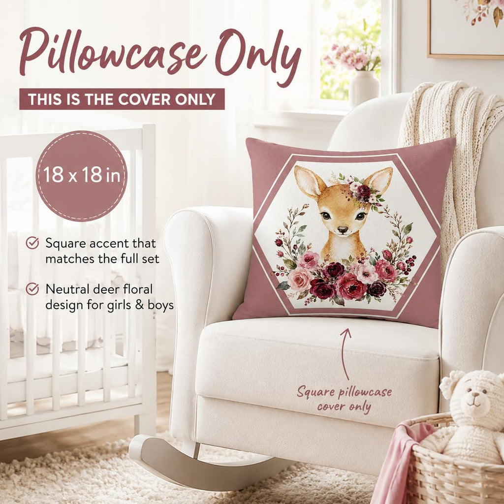 Baby Crib Bedding Set 3 Pcs - Patchwork Deer Crib Bedding Set for Girls - Floral Plaid Nursery Bed Sets Include Soft