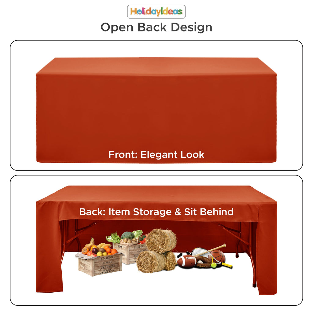 4-Pack 6ft Rust 3-Sided Fitted Tablecloth for Fall