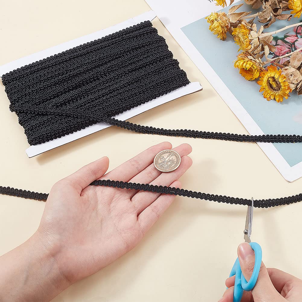 PandaHall 27 Yards Black Braid Lace Trim, 1/4 inch Polyester Gimp Braid Trim Centipede Braid Trim Decorative Craft