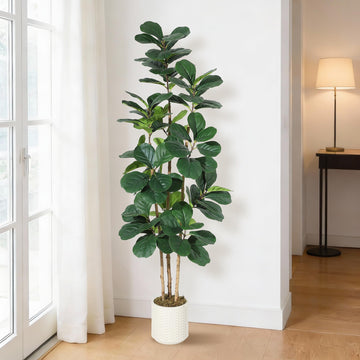 Faux Fiddle Leaf Fig Tree 7 FT, Artificial Tree with Lifelike Trunk & Glossy Leaves, Bendable Boughs for Custom Look