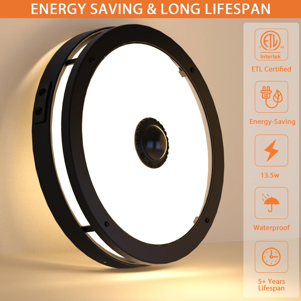 Outdoor Motion Sensor LED Ceiling Light, Dusk to Dawn, 12"