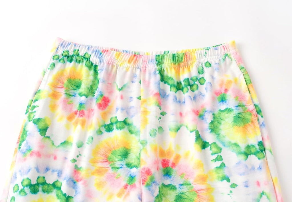 Big Girls Pajamas 2PCS Set Soft Cartoon Short Sleeve with Tie Dye Pants Sleepwear Teens PJS Clothes