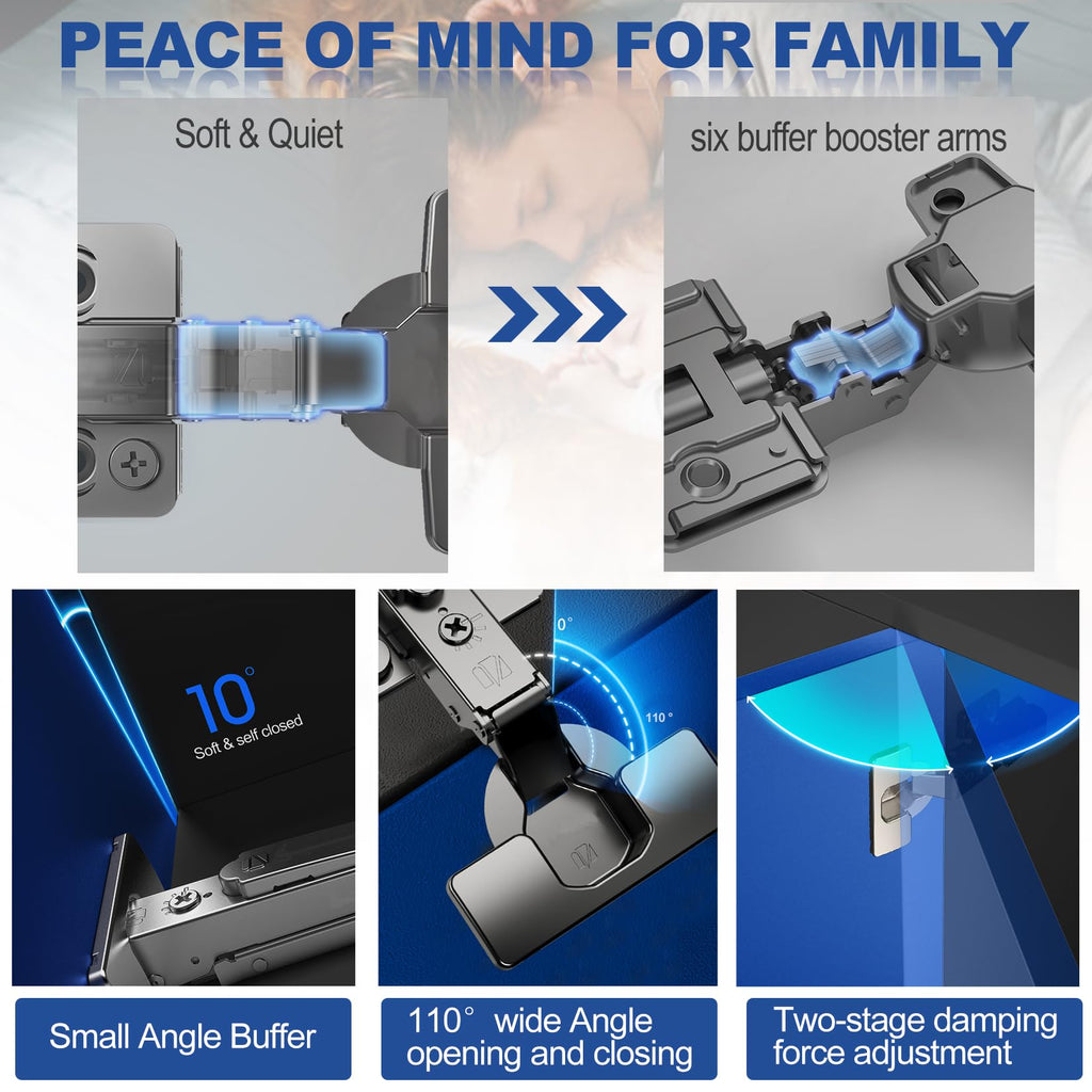 Full Overlay Soft Close Cabinet Hinges Frameless Cabinets 4 Pack Self-Closing Concealed Hinge 110° 4D Adjustment