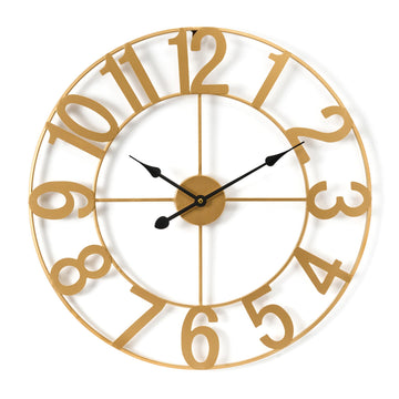 Large Wall Clock, Metal Frame, Battery Powered (24 Inch, Gold)