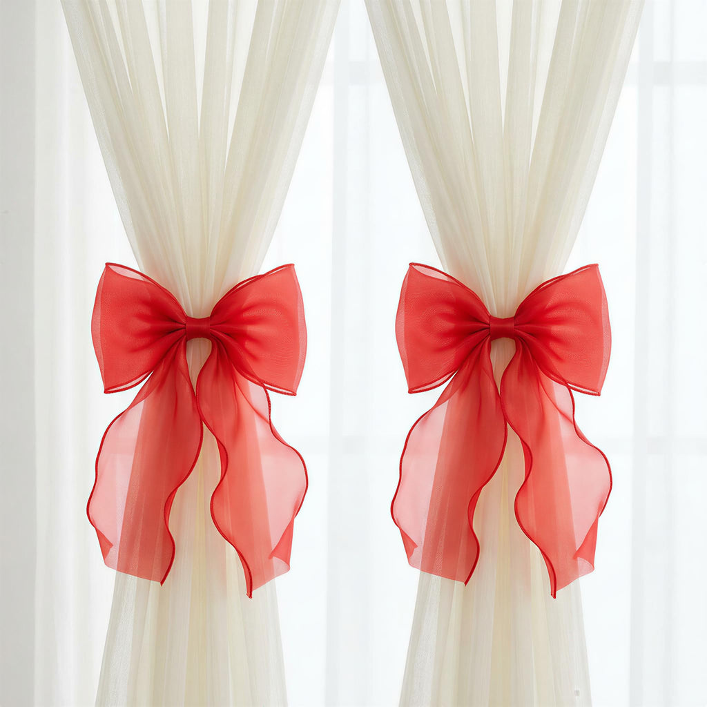 French Lace Bow Curtain Tiebacks, Red - 2 Pack