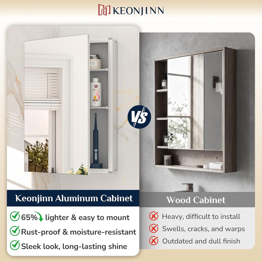Medicine Cabinet Mirror 14"x24", Adjustable Shelves | Assembly Required, Wall Mount or Recessed, Safe HD Tempered