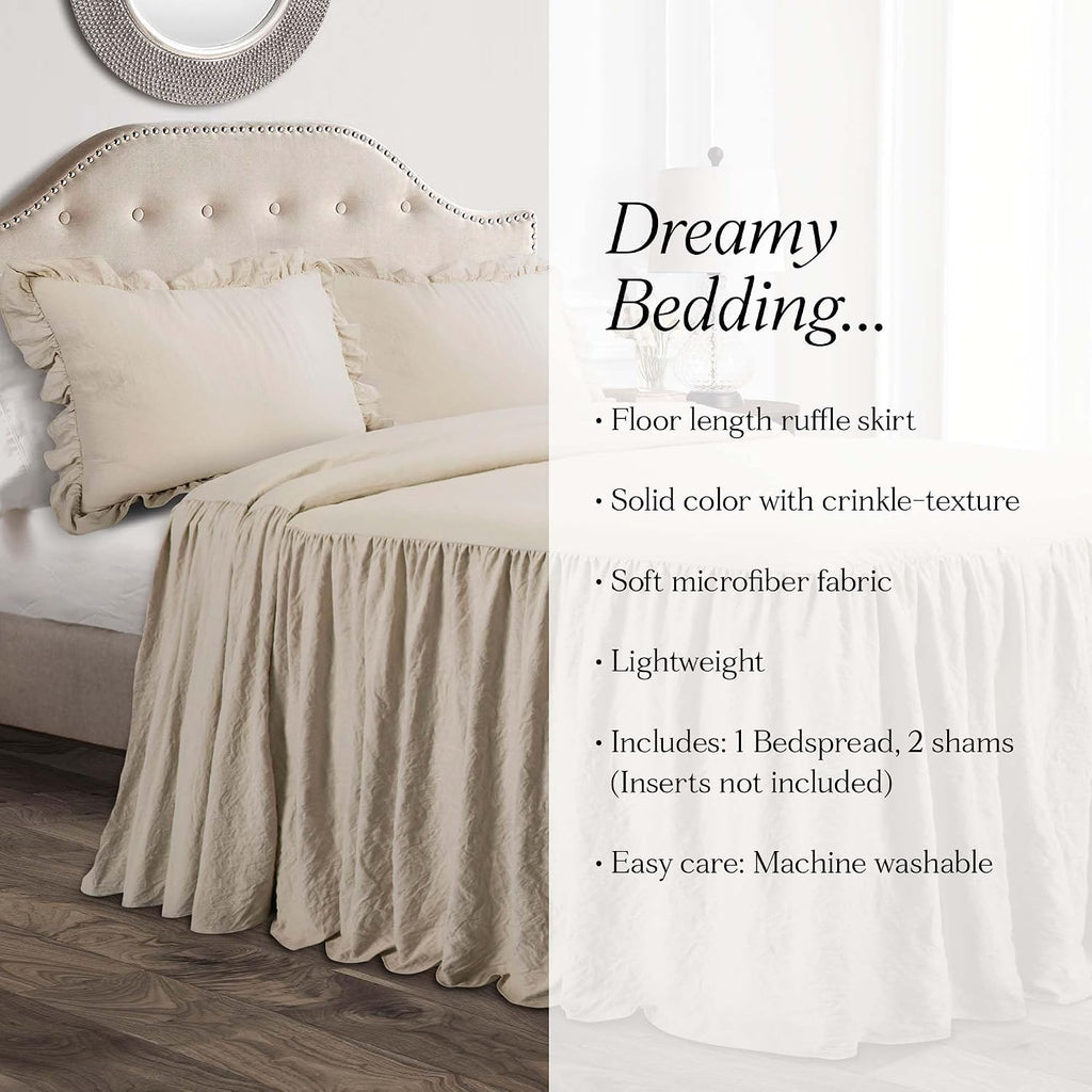 Ruffle Skirt Bedspread Set - 3-Piece Luxurious Farmhouse Bedding - Elegant Ruffle Detail - Timeless Style - Soft