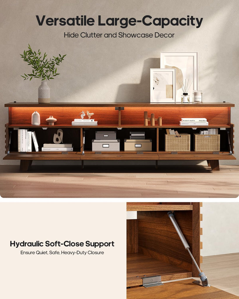 TV Stand with Cable Management, LED, Power Station (Walnut, 70.9")