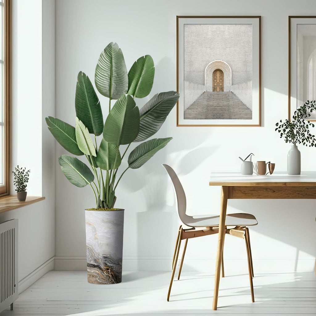 Artificial Tree in Modern Granite Effect Planter, Fake Bird of Paradise Silk Tree for Indoor and Outdoor Home