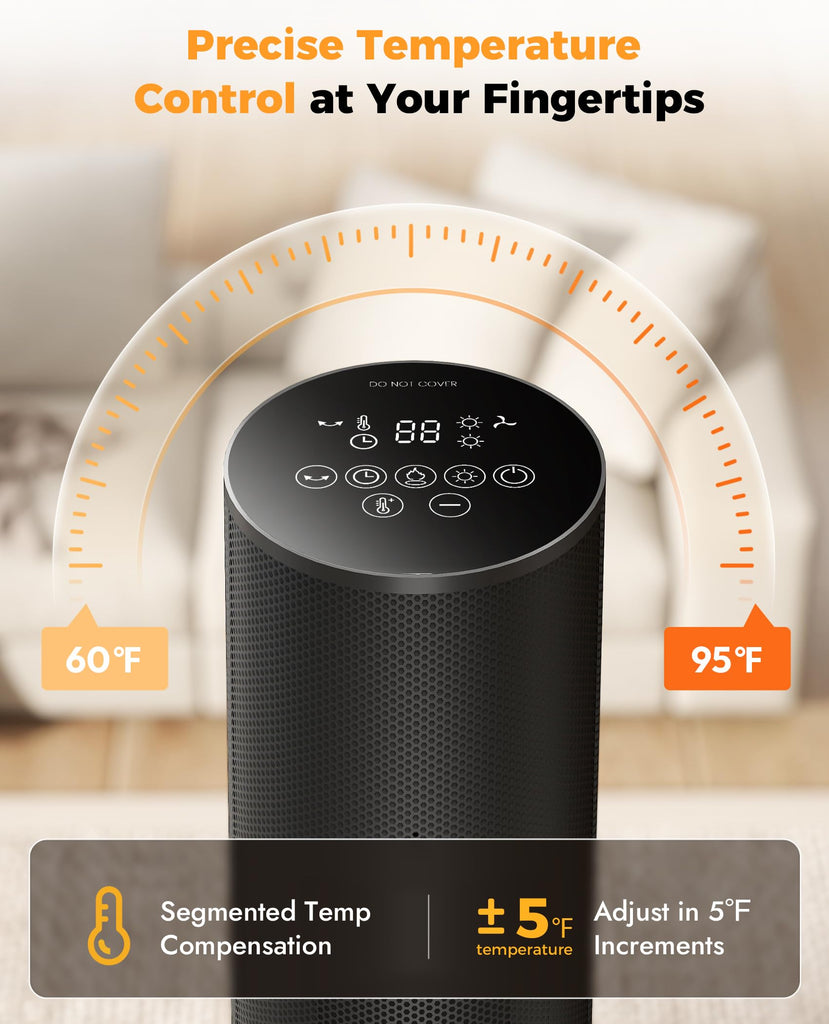 Tower Heater for Indoor Use - 25" Portable Space Heater with 3D Flame, Remote, Adjustable Thermostat, 2 Heat Modes