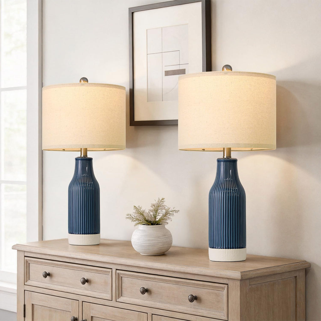 23.5" Bedside Lamps Set of 2, Blue Ceramic Table Lamp