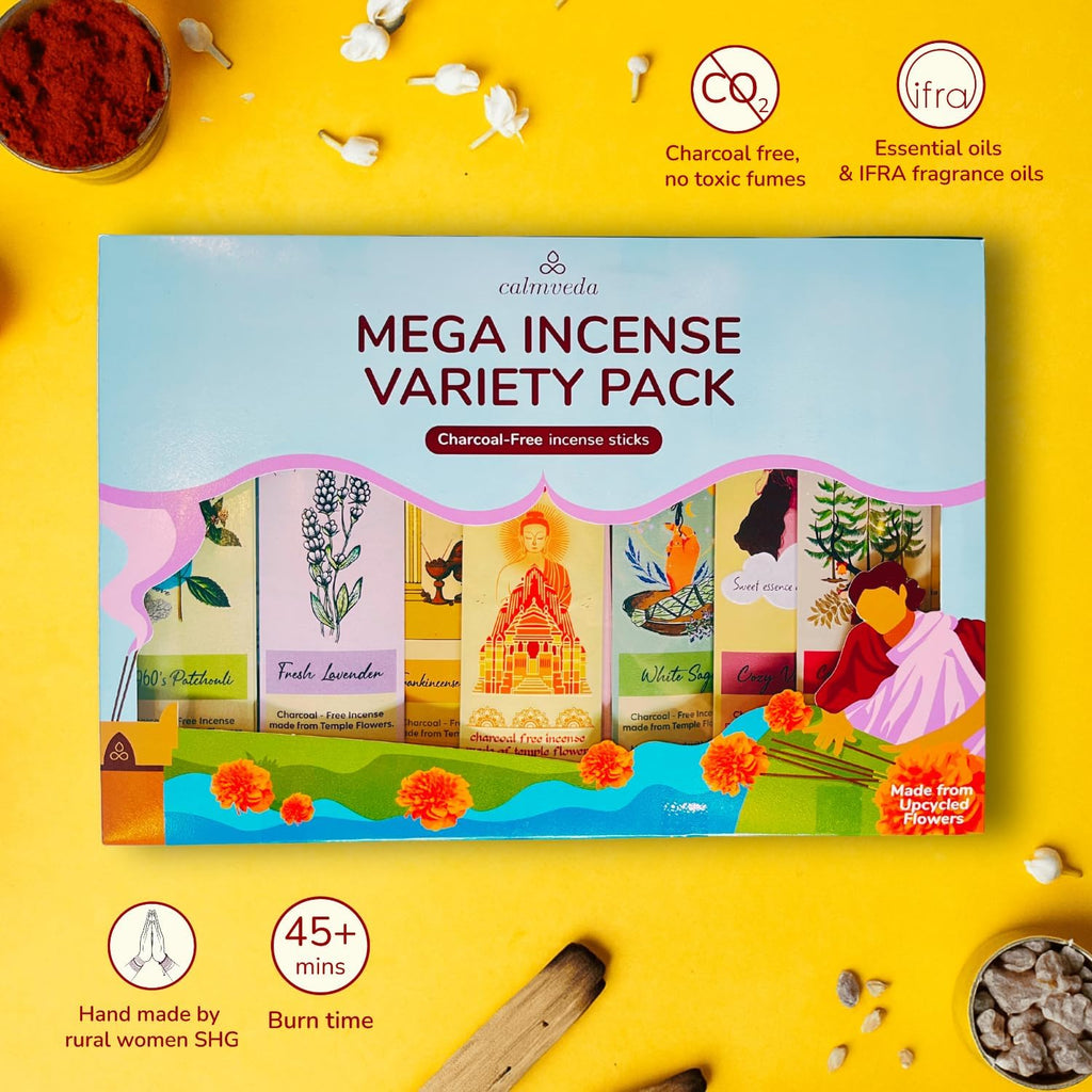 Mega Natural Incense Sticks - 12 Variants, 144 Insence-Sticks Bulk - Set of 144