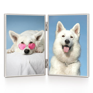 3.5x5 Double Hinged Metal Picture Frame with HD-Tempered Glass, Thin Edge Photo Frames with Delicate Beading