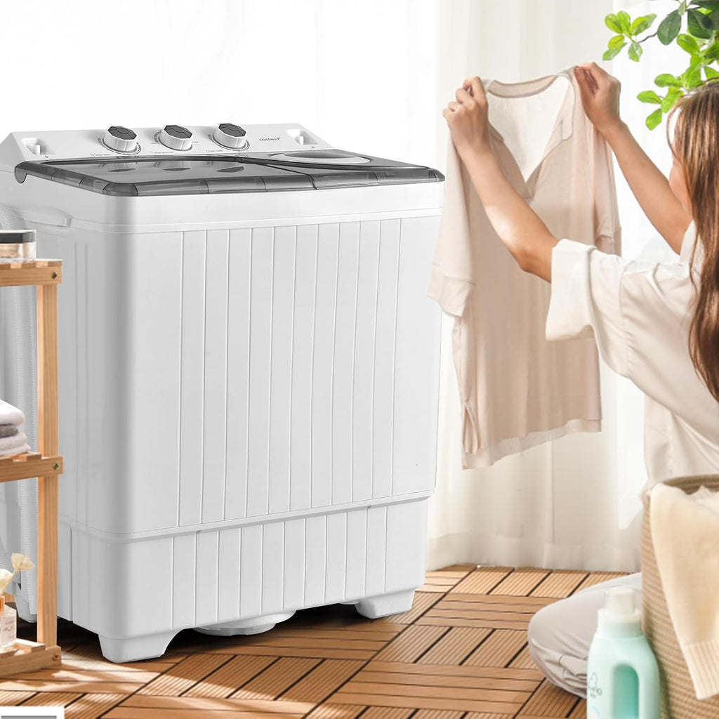 Portable Washing Machine, Twin Tub 26lbs Capacity Laundry, 18lbs Washer and 8lbs Spinner Combo with Timer Knobs