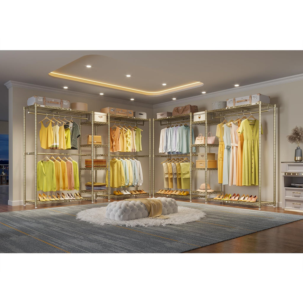 X3 Expandable Heavy Duty Clothes Rack Adjustable from 5'2" to 8' with Adjustable Shelves and Hanger Rods, Large