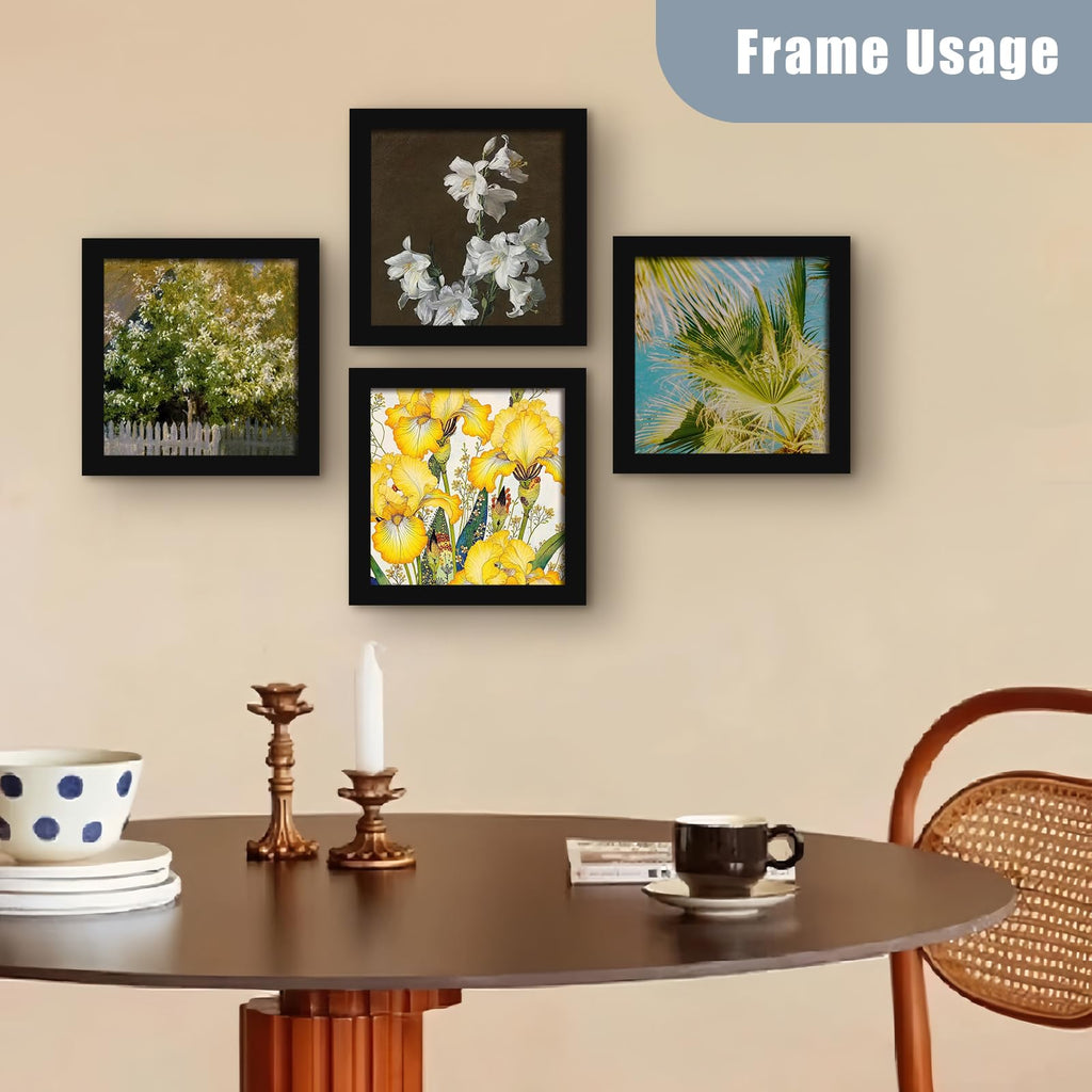 8x8 Picture Frame Set of 10, Display Pictures 8x8 Prints Without Mat, Tabletop or Wall Mounting, Black