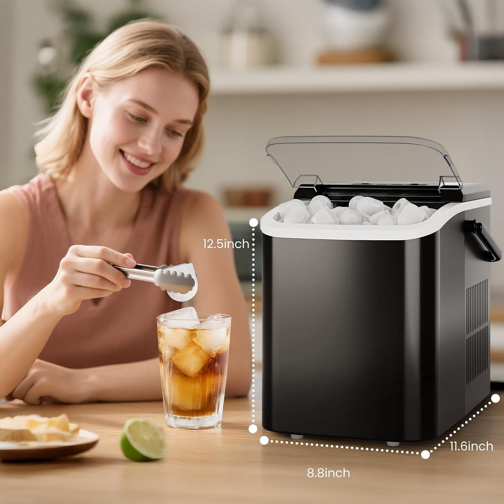 Ice Makers Countertop with Handle Ice Machine, Fast in 6 Mins, 26lbs in 24 Hours, Quiet Self-Cleaning, Compact Size