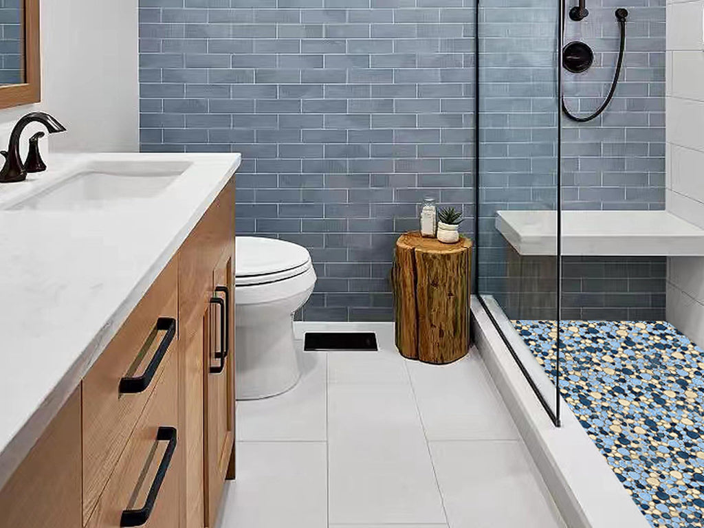 Shower Floor Pebble Tile Blue Mosaic Tiles Wall Backsplash Floor [Set of 5 Sheets]