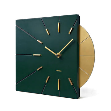 Mid Century Modern Wall Clock, Battery Operated, Green and Gold