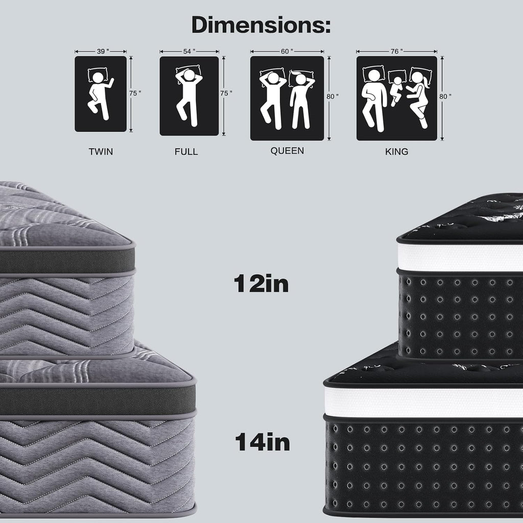 Full Mattress, 12 Inch Full Size Mattress in a Box, with Pocket Springs & Cooling Memory Foam, Hybrid Firm