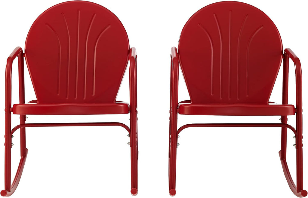 Griffith Retro Metal Outdoor Rocking Chairs, Set of 2, for Porch, Deck, Balcony, Backyard, Bright Red Gloss