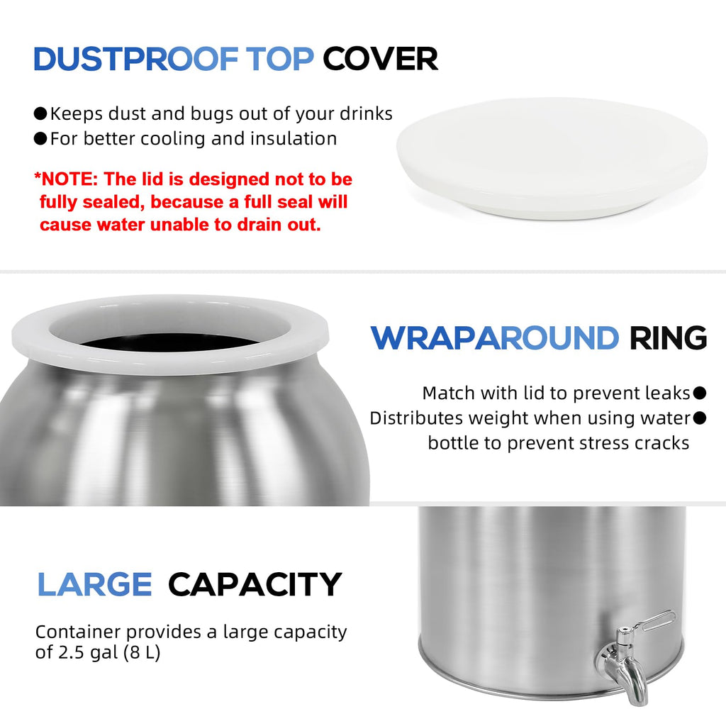 Stainless Steel Water Dispenser, 2.5 Gallon Drink Dispenser with 18/8 Stainless Steel Spigot & Airtight Lid, Water