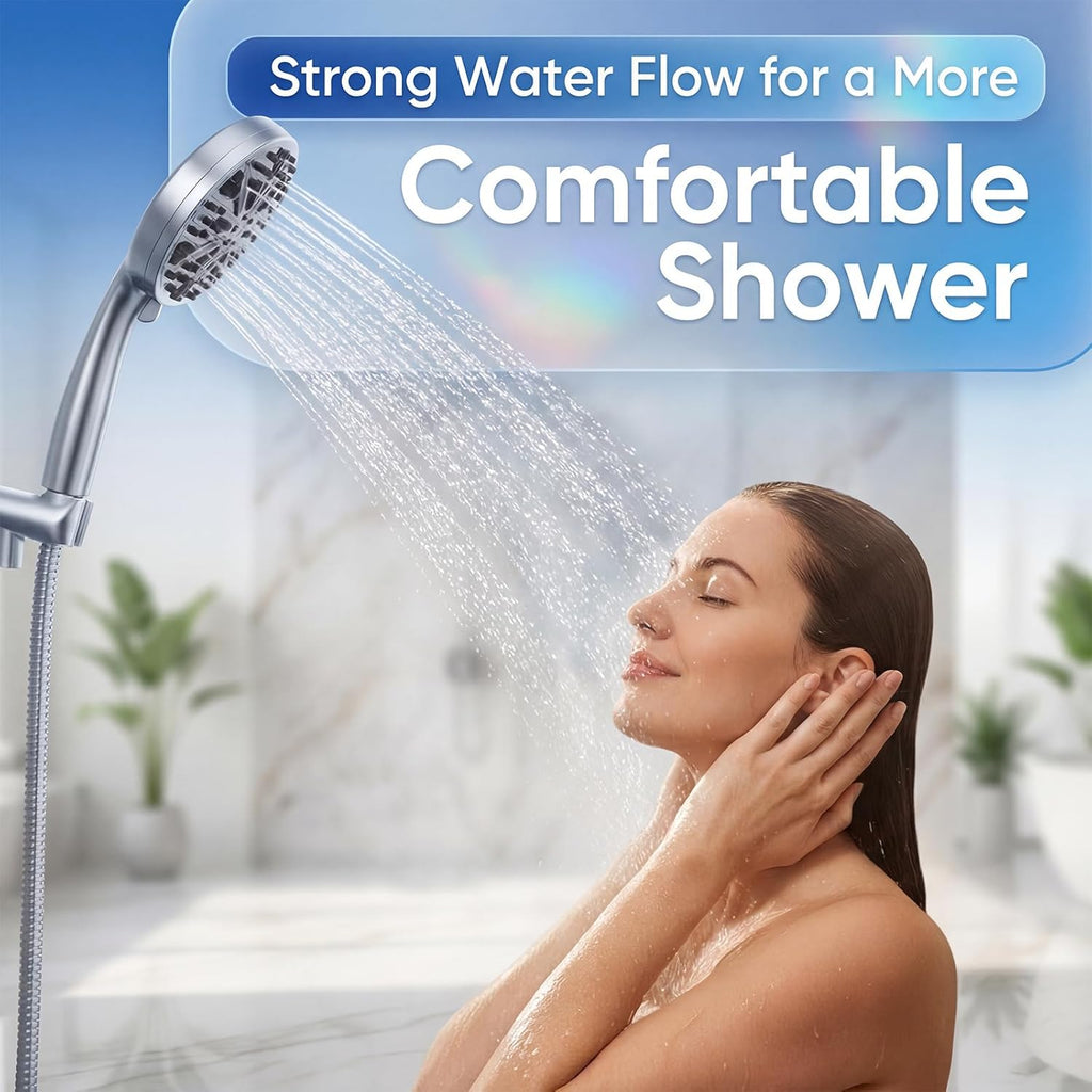 High Pressure Handheld Shower Head, 5" Large 10-Mode Filtered Showerhead with 59" Stainless Steel Hose