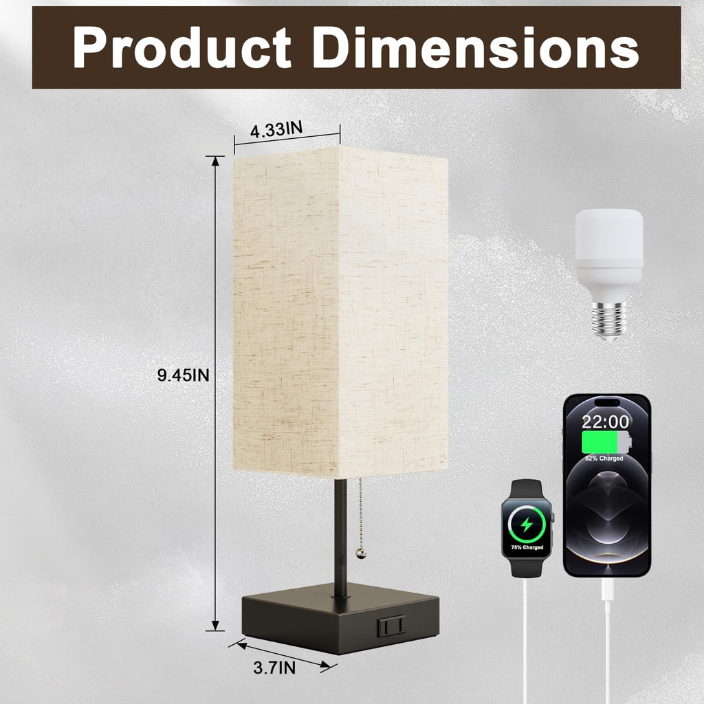 Table Lamp, Nightstand Lamp for Bedside with AC Outlets, Adjustable 3color LED Light Desk Lamp Decor, Included Bulb and