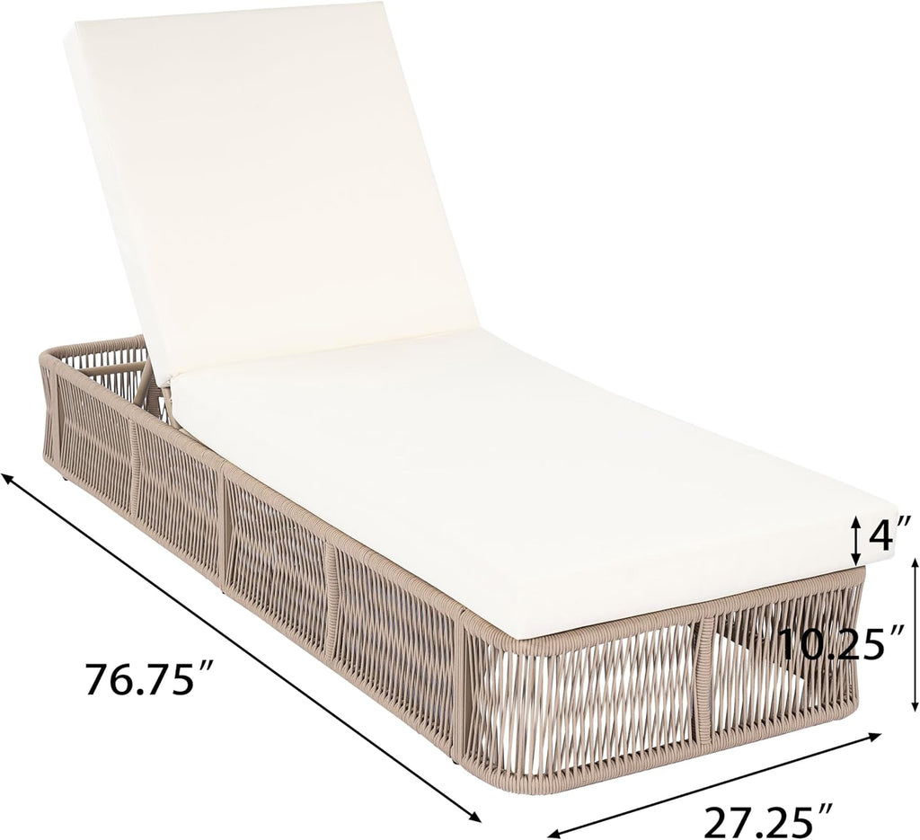 Set of 2 Patio Chaise Lounge Chair Outdoor with 4-Thick Cushion, Metal Poolside Sun Lounger with Cross-Weave