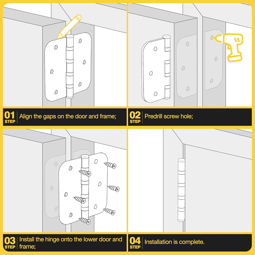 Ball Bearing Door Hinges, 3.5 Inches Black Door Hinges, 5/8'' Radius Corner Heavy Duty Stainless Steel Hinges