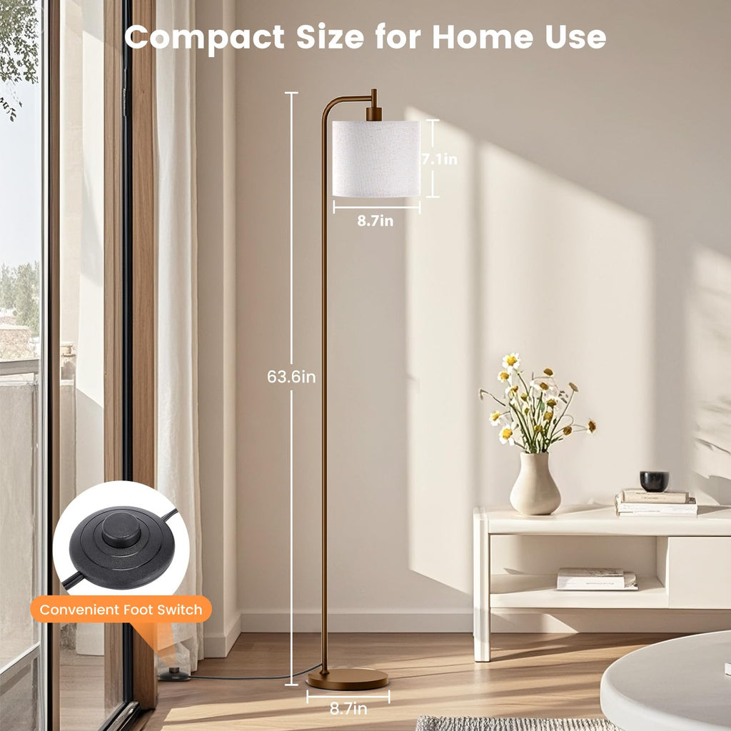 Floor Lamp, Tall Standing Lamp with Linen Shade