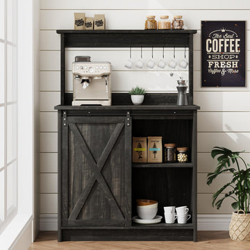 31" Farmhouse Coffee Bar Cabinet with Storage Hutch, Oak