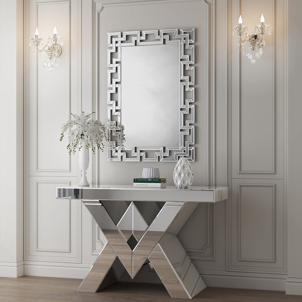 Large Decorative Rectangle Mirror for Wall Decor Art Grecian Venetian Mirror (Silver, 47" x 32")